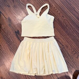 Alo Yellow Tennis Skirt and Cropped Tank